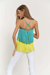 Fringe Overlay Cross Straps Party Cami Top