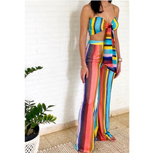 Load image into Gallery viewer, SLEEVELESS STRIPED TOP AND PANTS SET
