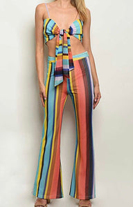 SLEEVELESS STRIPED TOP AND PANTS SET