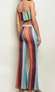 SLEEVELESS STRIPED TOP AND PANTS SET